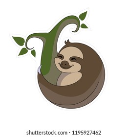 Illustration of sloth. Sloth on a branch.