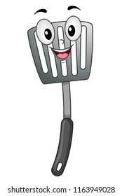 Illustration of a Slotted Spatula Mascot for Cooking