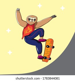 illustration of a slow loris playing skateboard