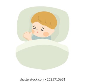 Illustration of a small adorable boy sleeping in bed.
