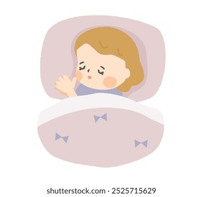 Illustration of a small adorable girl sleeping in bed.