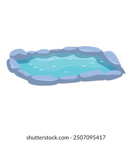 Ilustración de un Pequeño estanque artificial con agua clara, rodeado de rocas, ideal para proyectos de decoración o paisajismo