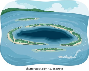 Illustration of a Small Atoll in the Middle of the Ocean