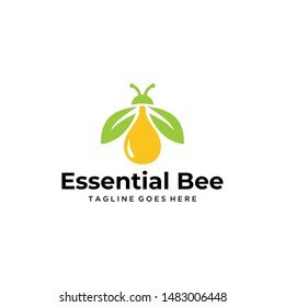 Illustration of small bee with a body replaced with essential oil drops logo design