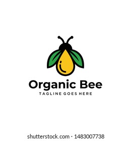 Illustration of small bee with a body replaced with essential oil drops logo design