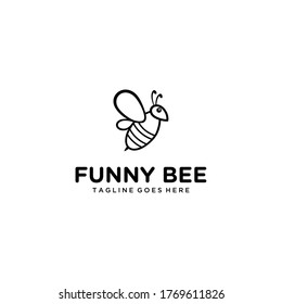 Illustration of small bee is learning to fly to the sky logo design .