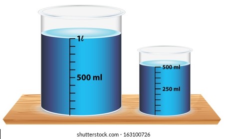 Illustration of a small and a big laboratory beaker on a white background