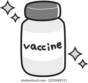 Illustration of a small bottle of vaccine (black and white)