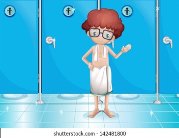 Illustration of a small boy in the restroom