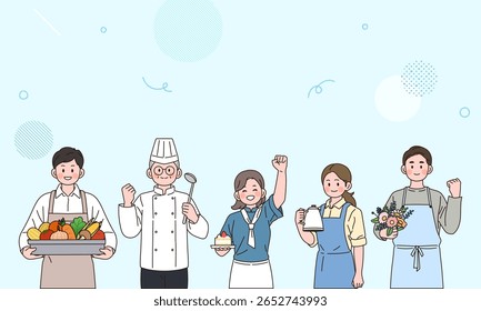 uma ilustração de pequenos empresários torcendo juntos com os punhos cerrados