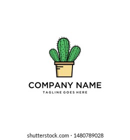 Illustration small cactus tree in a pot that thrives and is beautiful plant logo design.
