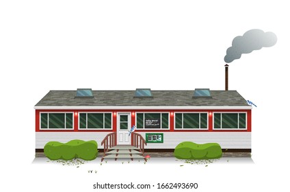 Ilustración de una pequeña cafetería con fondo blanco. Estilo de arte plano.