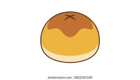 illustration of a small cartoon bread roll with brown and golden yellow colors simple rounded shape isolated on white background
