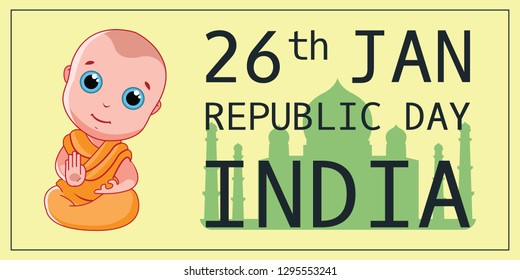 Illustration of a small cartoon monk for 26th January Happy Republic Day of India.