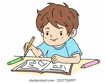 ILLUSTRATION OF A SMALL CHILD LEARNING AND COLORING. COOL AND UNIQUE ILLUSTRATIONS ARE VERY SUITABLE FOR YOUR NEEDS AND THIS IS A VECTOR FILE.