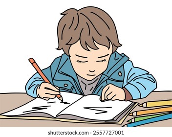 ILLUSTRATION OF A SMALL CHILD LEARNING AND COLORING. COOL AND UNIQUE ILLUSTRATIONS ARE VERY SUITABLE FOR YOUR NEEDS AND THIS IS A VECTOR FILE.