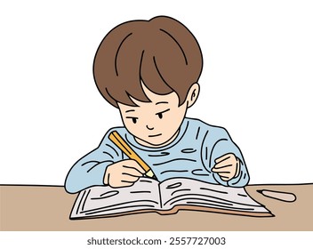 ILLUSTRATION OF A SMALL CHILD LEARNING AND COLORING. COOL AND UNIQUE ILLUSTRATIONS ARE VERY SUITABLE FOR YOUR NEEDS AND THIS IS A VECTOR FILE.