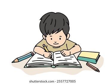 ILLUSTRATION OF A SMALL CHILD LEARNING AND COLORING. COOL AND UNIQUE ILLUSTRATIONS ARE VERY SUITABLE FOR YOUR NEEDS AND THIS IS A VECTOR FILE.