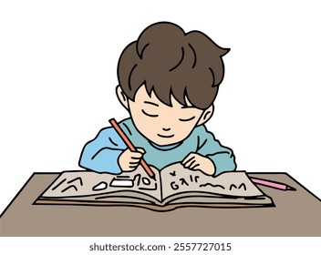 ILLUSTRATION OF A SMALL CHILD LEARNING AND COLORING. COOL AND UNIQUE ILLUSTRATIONS ARE VERY SUITABLE FOR YOUR NEEDS AND THIS IS A VECTOR FILE.