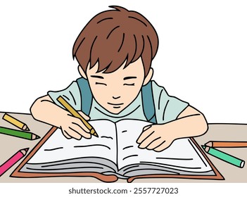 ILLUSTRATION OF A SMALL CHILD LEARNING AND COLORING. COOL AND UNIQUE ILLUSTRATIONS ARE VERY SUITABLE FOR YOUR NEEDS AND THIS IS A VECTOR FILE.