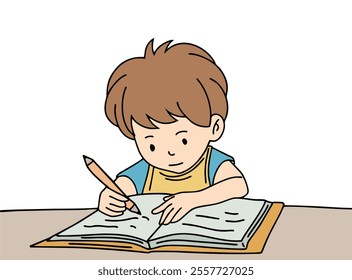 ILLUSTRATION OF A SMALL CHILD LEARNING AND COLORING. COOL AND UNIQUE ILLUSTRATIONS ARE VERY SUITABLE FOR YOUR NEEDS AND THIS IS A VECTOR FILE.