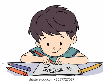 ILLUSTRATION OF A SMALL CHILD LEARNING AND COLORING. COOL AND UNIQUE ILLUSTRATIONS ARE VERY SUITABLE FOR YOUR NEEDS AND THIS IS A VECTOR FILE.