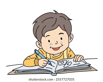 ILLUSTRATION OF A SMALL CHILD LEARNING AND COLORING. COOL AND UNIQUE ILLUSTRATIONS ARE VERY SUITABLE FOR YOUR NEEDS AND THIS IS A VECTOR FILE.