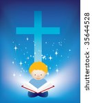 illustration of a small child reading the bible