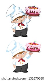 illustration of a small cook with cake