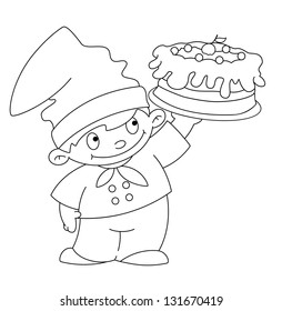 illustration of a small cook with cake outlined