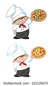 illustration of a small cook with pizza