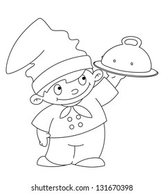 illustration of a small cook with tray outlined