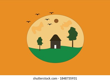 illustration of a small cottage on a scenic spot.