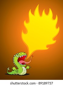 Illustration of a small dragon spewing flames