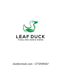 Illustration of a small duck with his body represented by leaves as a sign that this is an organic farm by producing healthy meat for consumption.