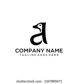 Illustration of a small duck made negative space on a letter A logo design