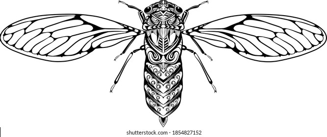 The illustration of the small flies with the zentangle body for the drawing inspiration 