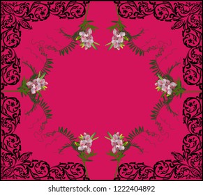 illustration with small flowers in black frame ornament