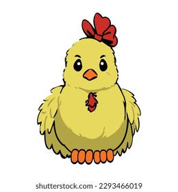illustration of a small fluffy chicken, friendly chick on an isolated white background.