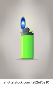 illustration of small gas lighter with flame on greybackground
