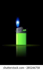 illustration of small gas lighter with flame on dark background