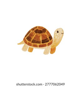 Illustration of a small green turtle with a textured shell and visible head and legs.