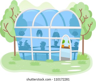 Illustration of a Small Greenhouse Filled with Different Kinds of Plants