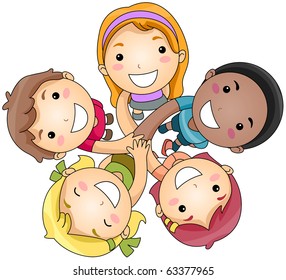 Illustration of a Small Group of Children Joining Hands