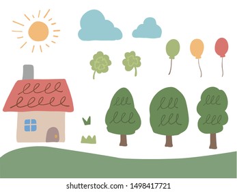 An illustration of a small house on a hill.