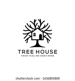 Illustration Small House Tree Oak Logo Stock Vector (Royalty Free ...