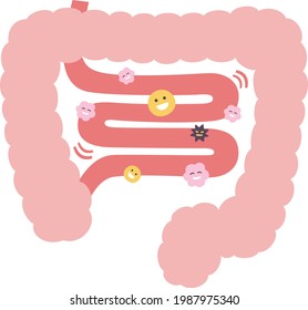 Illustration Of A Small Intestine With A Good Balance Of Bacteria.