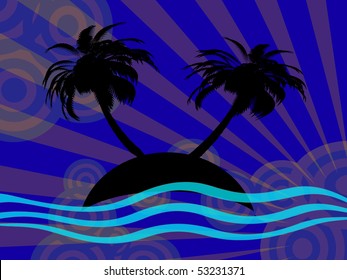 illustration of small island at night