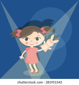Illustration small kids with hand puppet toy. Vector