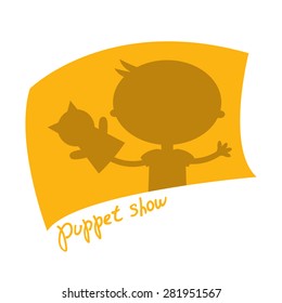 Illustration small kids with hand puppet toy. Vector